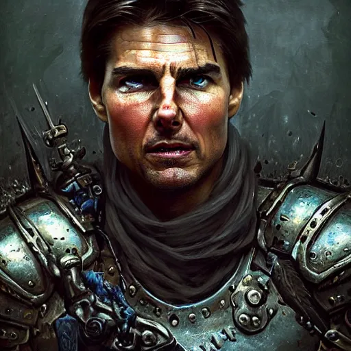 Image similar to tom cruise, legendary warrior, heroic fighter, world of warcraft, diablo, tattoos, decorative ornaments, battle armor, by carl spitzweg, ismail inceoglu, vdragan bibin, hans thoma, greg rutkowski, alexandros pyromallis, perfect face, sharply focused, sharply detailed, centered, rule of thirds, realistic shading