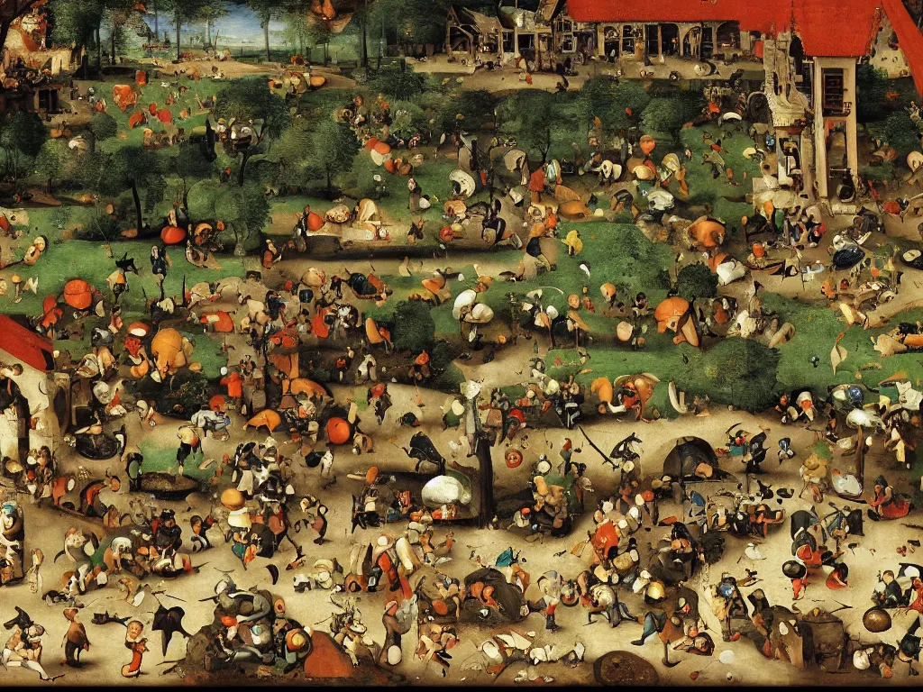 Image similar to Sega Mega Drive Genesis sidescroller game by Pieter Bruegel the Elder