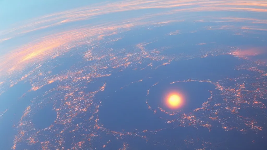 Prompt: the curve of Earth from orbit, during sunrise!!!!