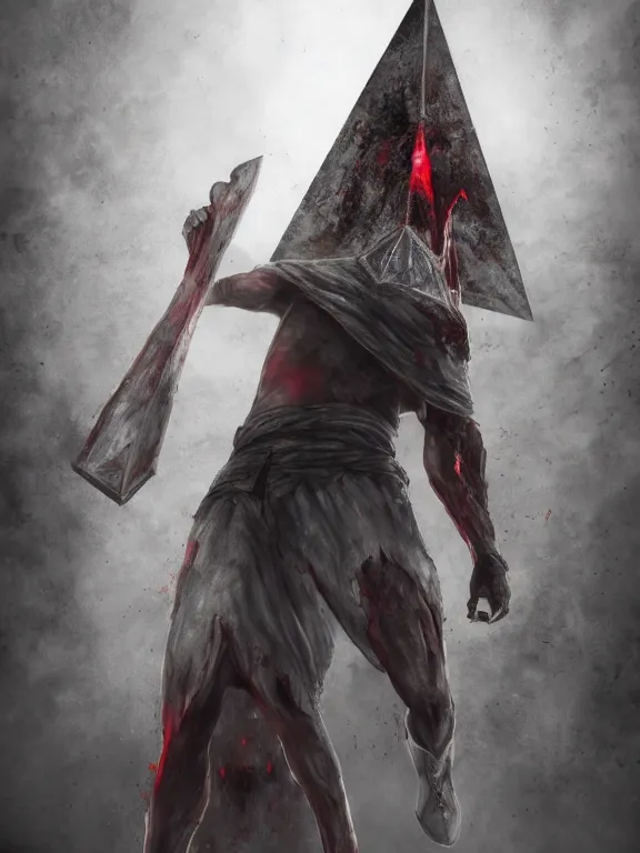 Image similar to Pyramid Head from Silent Hill on a fighting stance, splash art, riot games, mixed media, digital art, trending on artstation, 8k, epic composition, highly detailed, AAA graphics