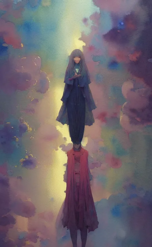 Image similar to female in office dress. intricate, amazing composition, colorful watercolor, by ruan jia, by maxfield parrish, by marc simonetti, by hikari shimoda, by robert hubert, by zhang kechun, illustration, gloomy, volumetric lighting, fantasy