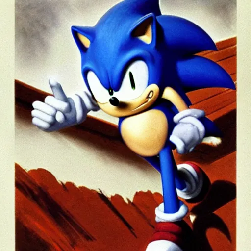 prompthunt: a distorted, surrealist painting of classic Sonic the