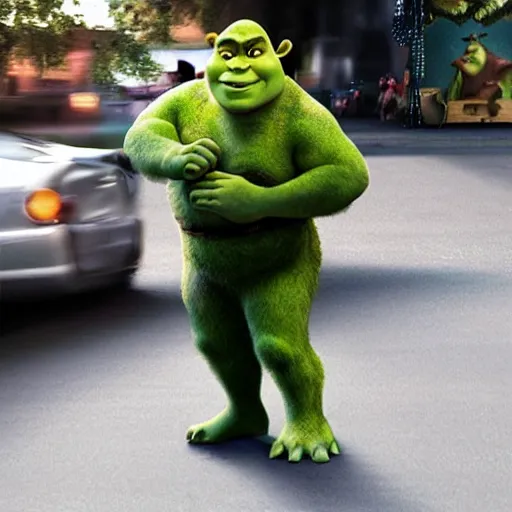 Image similar to low quality paparazzi photo of shrek