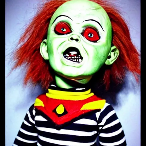 Image similar to Chucky the killer doll as Beetlejuice