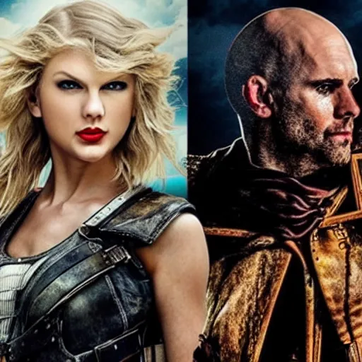 Prompt: promo photo of bald taylor swift staring as furioso in mad max remake