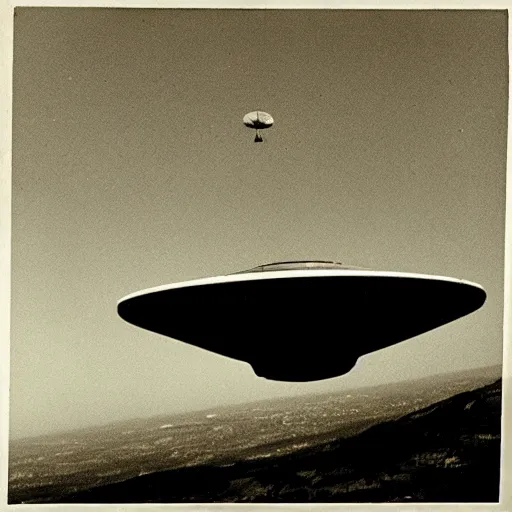 Prompt: a ufo seen from an aeroplane, vintage photo, old, grainy, sepia