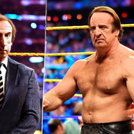 Image similar to Saul Goodman and Talking Ben in WWE Wrestlemania