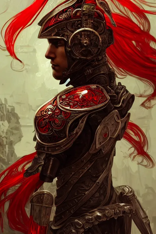 Prompt: portrait siniter knights of Zodiac boy, black and red color reflected armor, in ruined Agora of Athens rainy night, ssci-fi and fantasy, intricate and very very beautiful and elegant, highly detailed, Frostbite Engine, digital painting, artstation, concept art, smooth and sharp focus, illustration, art by tian zi and WLOP and alphonse mucha