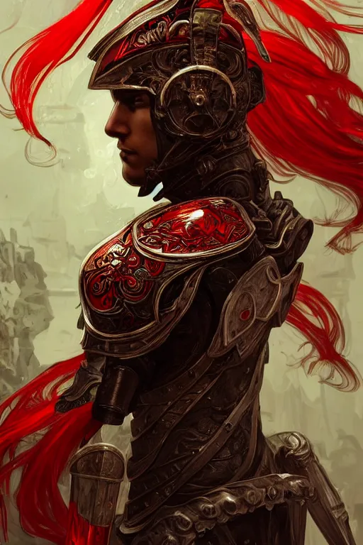 Image similar to portrait siniter knights of Zodiac boy, black and red color reflected armor, in ruined Agora of Athens rainy night, ssci-fi and fantasy, intricate and very very beautiful and elegant, highly detailed, Frostbite Engine, digital painting, artstation, concept art, smooth and sharp focus, illustration, art by tian zi and WLOP and alphonse mucha