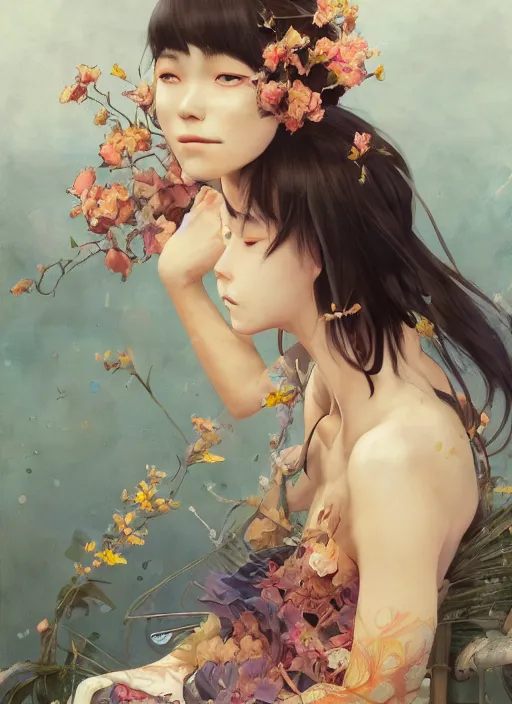 Image similar to beautiful fantasy anime painting of summer chill day, by Kenne Gregoire, James Jean, Tran Nguyen, WLOP, Jakub Rebelka. trending on Artstation, 8k, masterpiece, chill summer, graffiti paint, fine detail, full of color, intricate detail, golden ratio illustration