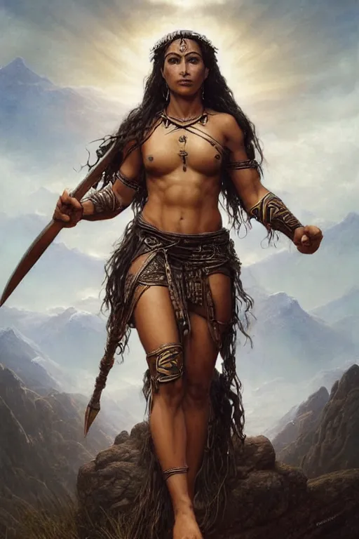 Prompt: Beautiful Maori warrior princess of the mountain - in the style of greg rutkowski,symetrical,orantalist,photo realistic,8k,epic, ultra detailed, by Gustave Doré, by Marco Turini, by Artgerm, Deviantart in the style of Tom Bagshaw, Cedric Peyravernay, Peter Mohrbacher by William-Adolphe Bouguereau, by frank frazetta