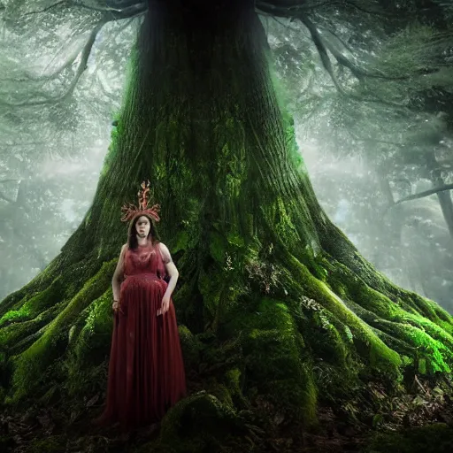 Prompt: goddess of the forest. fantasy. ultra realistic portrait of the women. forest. volumetric lighting. nature. haze. epic. cinema.