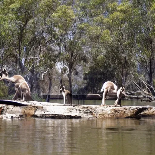 Prompt: futuristic dam holding kangaroos back