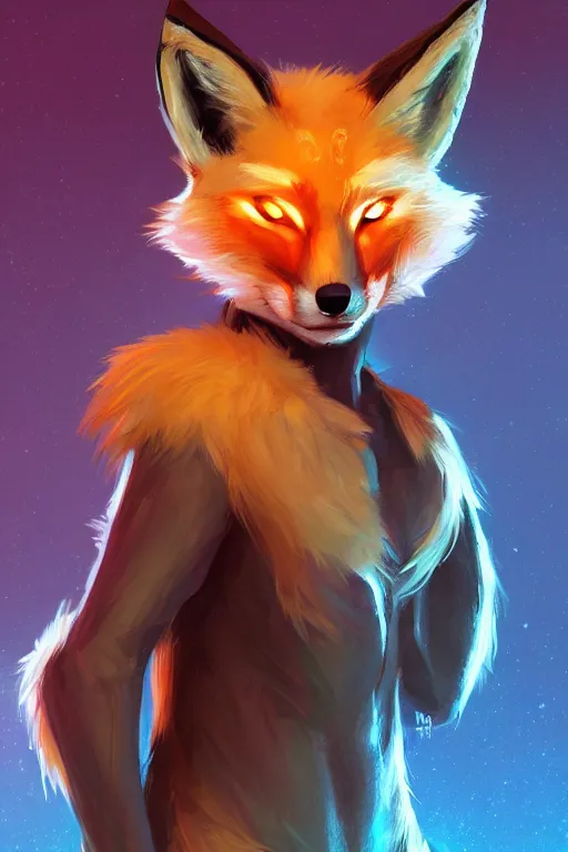 Image similar to a fox fursona, trending on artstation, by kawacy, furry art, digital art, cyberpunk, high quality, backlighting