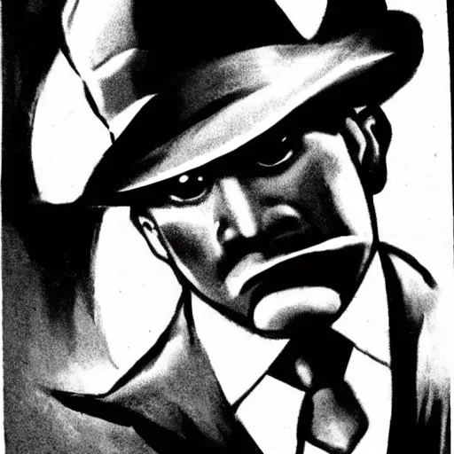 Prompt: , kirby as a detective, noir, black and white, 1 9 3 0 s, high detail
