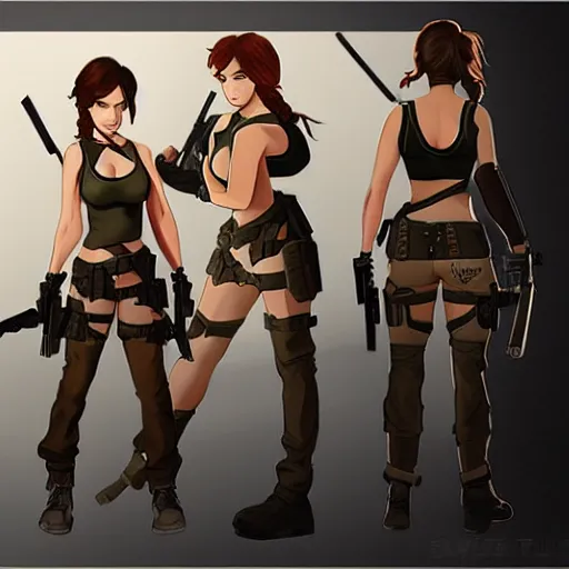 Image similar to concept art illustration of christina hendricks as lara croft anime protagonist