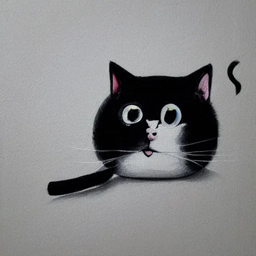 Prompt: cute painting of a round black and white cat by apofiss, featured on artstation, pixar