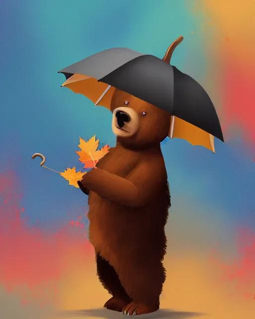 Image similar to autumn a bear with an umbrella by samuel smith trending on artstation