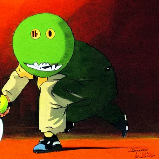 Prompt: a tennis ball monster by satoshi kon