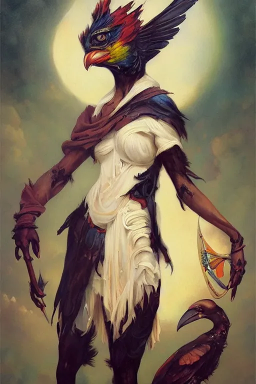 Image similar to Crow fursona by Peter Mohrbacher in the style of Gaston Bussière, Art Nouveau