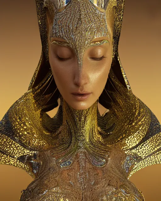 Image similar to a highly detailed metahuman 4 k close up render of an alien goddess bella hadid monument pharaoh in iris van herpen dress schiaparelli in diamonds crystals swarovski and jewelry iridescent in style of alphonse mucha gustav klimt trending on artstation made in unreal engine 4