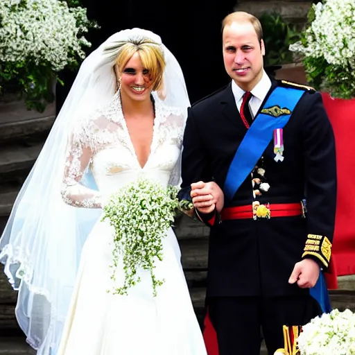 Image similar to prince william marrying britney spears, wedding photos on instagram, official photos, wedding photo