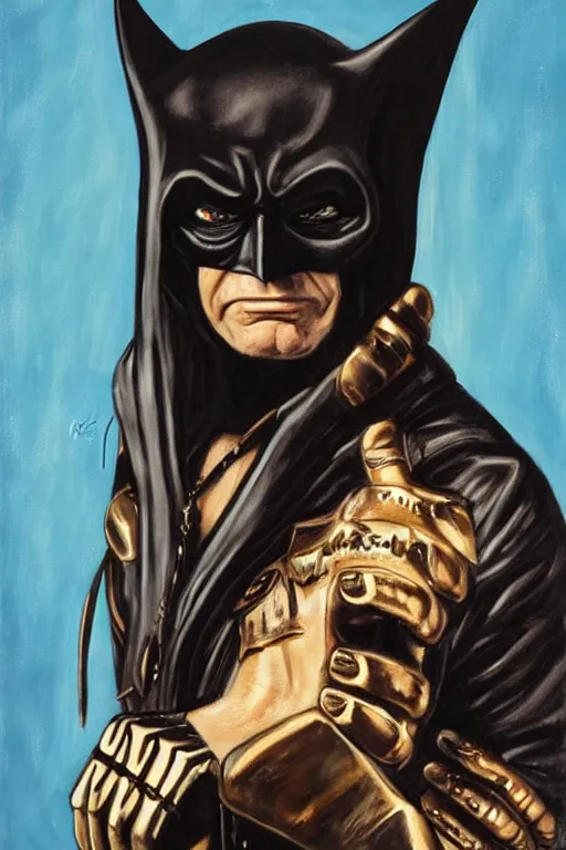 Image similar to portrait of Ozzy Osbourne as batman, art by Carel Fabritius