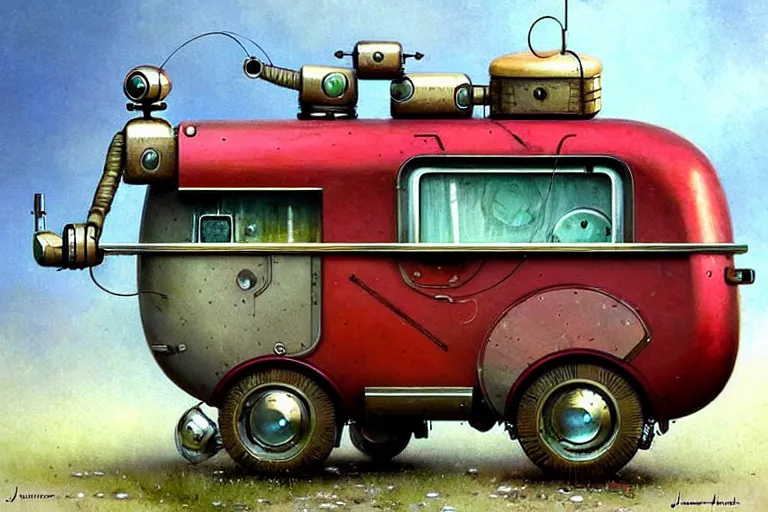 Image similar to adventurer ( ( ( ( ( 1 9 5 0 s retro future robot android mouse rv wagon motorhome robot. muted colors. ) ) ) ) ) by jean baptiste monge!!!!!!!!!!!!!!!!!!!!!!!!! chrome red