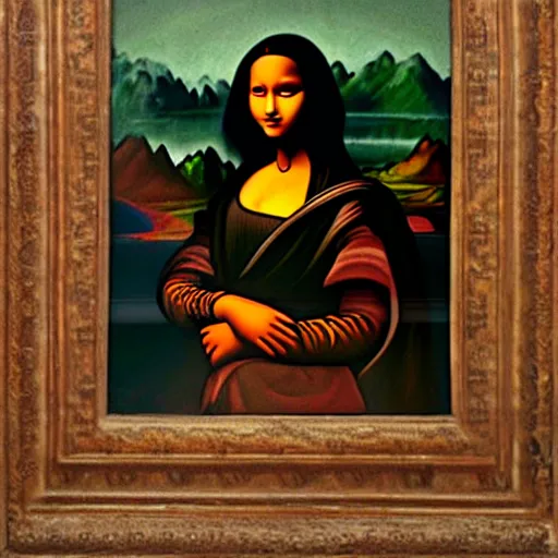 Image similar to a nepali woman's painting in the style of mona lisa by leonardo da vinci