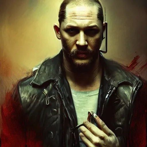 Prompt: tom hardy as henry dorsett case, hacker, cyborg, cyberpunk, painted by seb mckinnon, high detail, dramatic light, digital art, painted by greg rutkowski, promotional movie posterart, trending on artstation