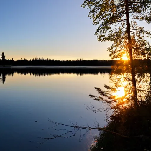 Prompt: lake view in taipalsaari, sunset