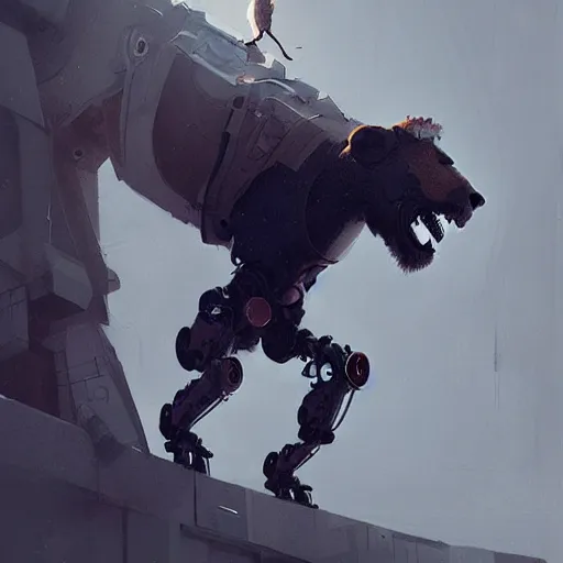 Image similar to a robotic lion , artwork by Sergey Kolesov, detailed, dynamic, cinematic composition