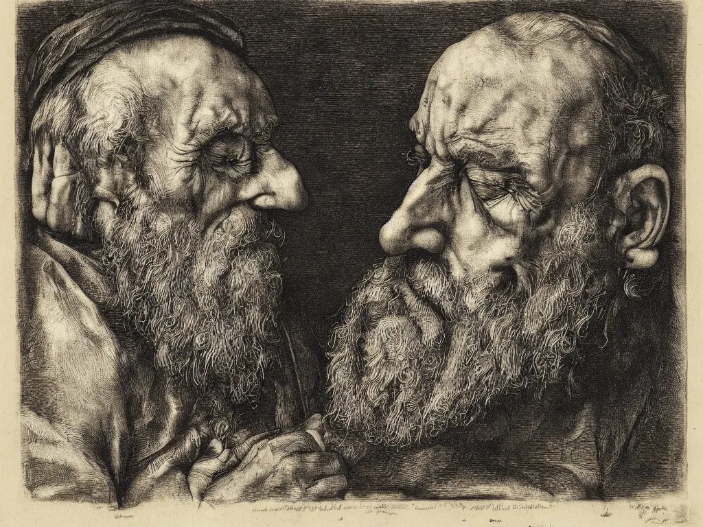 Image similar to profile portrait of the head of an old man eating bread. copper engraving by albrecht durer, august sander