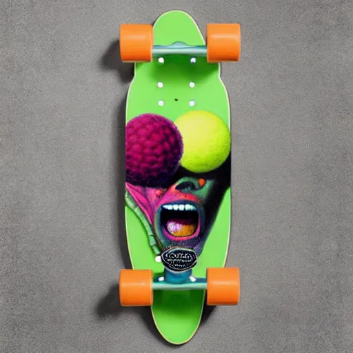 Image similar to lofi vaporwave portrait tennis ball monster skateboarding on a skateboard, chalk, pixar style, tristan eaton, stanley artgerm, tom bagshaw, basil gogos