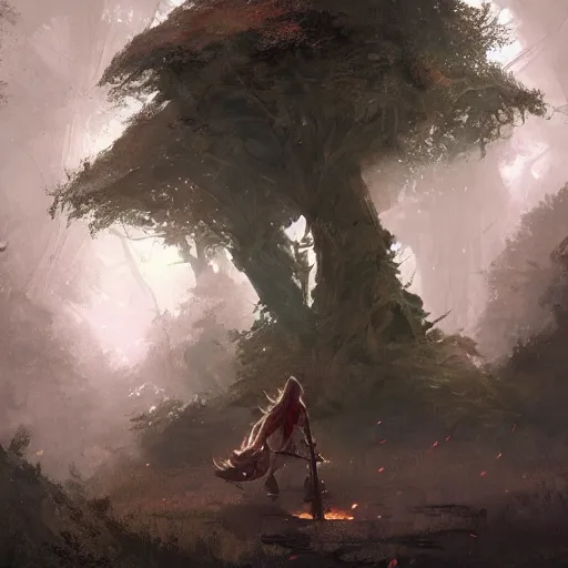 Image similar to Tree druid, axe in hand, in the forest, dungeons and dragons, by Greg Rutkowski, digital art, trending on artstation