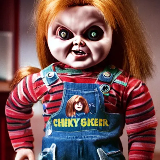 Image similar to female chucky the killer doll standing in the room