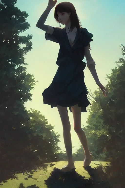 Image similar to a girl waving goodbye, full shot, fine - face, realistic shaded perfect body, fine details. night setting. very anime style. realistic shaded lighting poster by ilya kuvshinov katsuhiro, magali villeneuve, artgerm, jeremy lipkin and michael garmash, rob rey and kentaro miura style, trending on art station