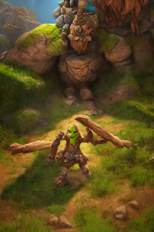 Prompt: zelda fantasy art giant golem troll wood rock, global illumination ray tracing hdr fanart arstation by sung choi and eric pfeiffer and gabriel garza and casper konefal