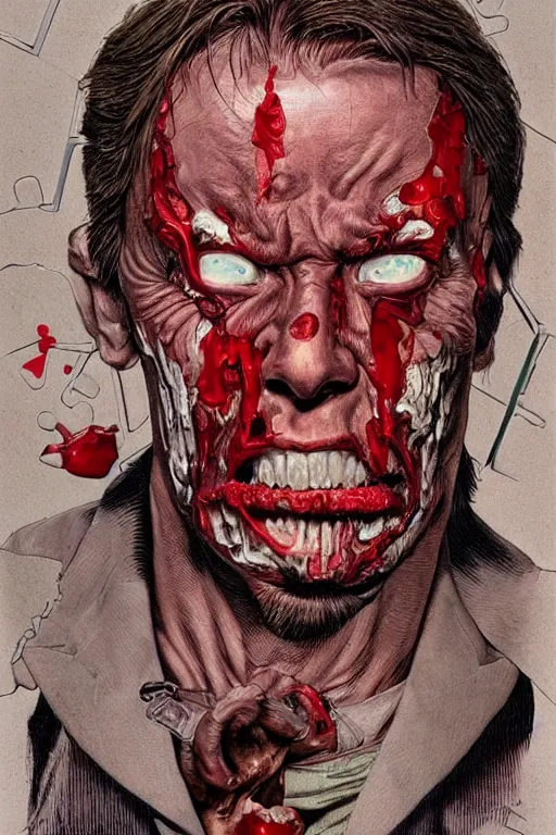 Image similar to portrait of a man with a bloody face. his face like a jigsaw puzzle. art by glenn fabry.