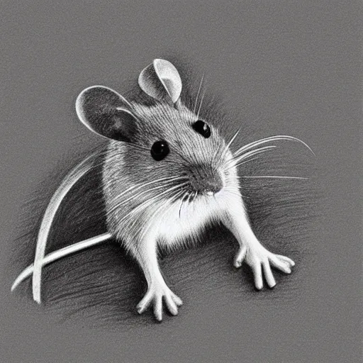 Prompt: a hand drawn pencil sketch of a quizzical mouse black and white illustration