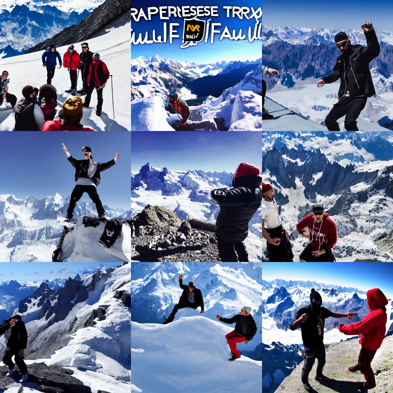 Prompt: rap freestyle duel on the top of mont blanc