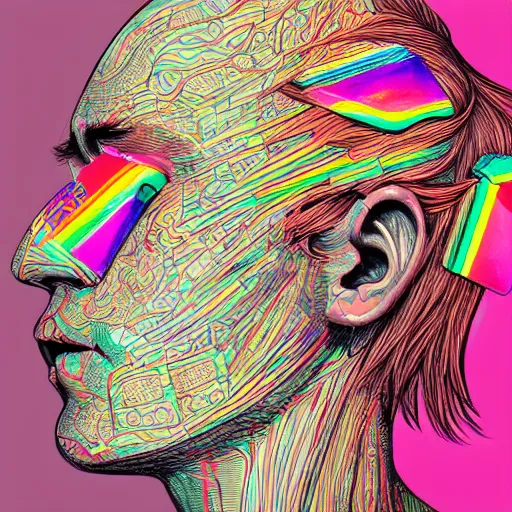 Image similar to the head of a beautiful kpop man partially made of rainbows, an ultrafine detailed illustration by james jean, final fantasy, intricate linework, bright colors, behance contest winner, vanitas, angular, altermodern, unreal engine 5 highly rendered, global illumination, radiant light, detailed and intricate environment