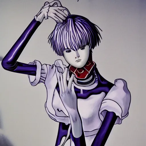 Prompt: rei ayanami by junji ito