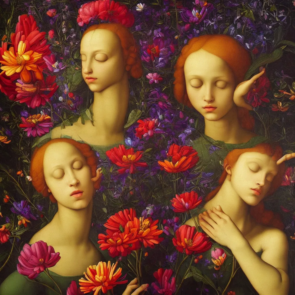 Prompt: the flower of the mind, mindflower, lucid dreaming, fantasy world, oil painting, raphael high renaissance, stunning details
