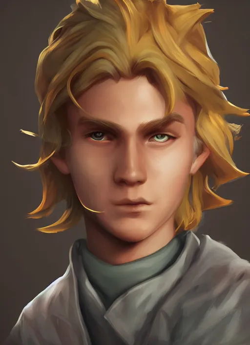 Image similar to An epic fantasy comic book style portrait painting of a young blonde boy thief in the style of pokemon, unreal 5, DAZ, hyperrealistic, octane render, cosplay, RPG portrait, dynamic lighting