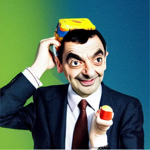 Prompt: mr bean as a tin of beans, surreal