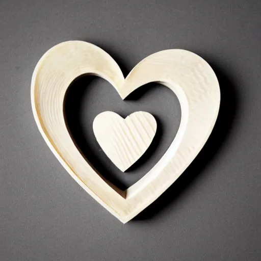 Image similar to geometric heart carved out of ivory, c anon 5 d 5 0 mm lens