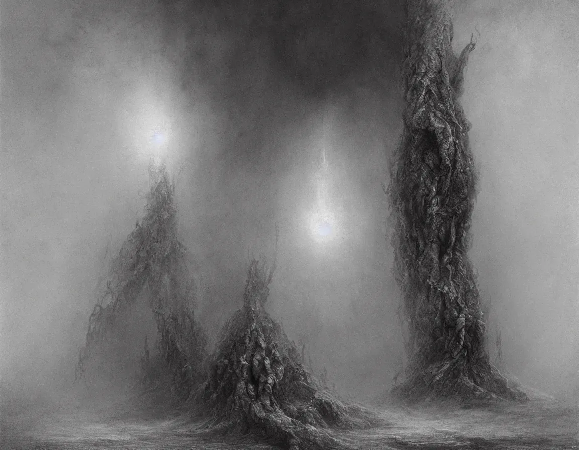 Prompt: hell. by stephen gammell, gustave dore and zdzisław beksinski. volumetric light, detailed, rendered in octane