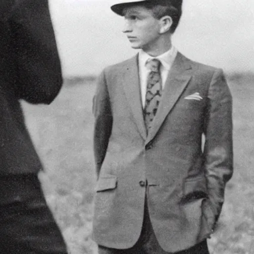 Prompt: An old photo of a sophisticated frog in a nice suit, he is totally lost in a field, hands in pockets