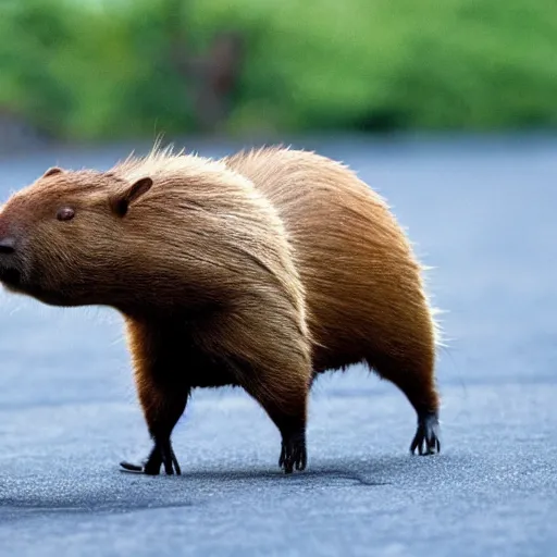 Image similar to a capybara fighting the predator from alien movie